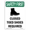 Signmission OSHA Closed Toed Shoes Required W/ Symbol 14in X 10in Rigid Plastic, 10" W, 14" H, Portrait OS-SF-P-1014-V-11053 - alternate 1